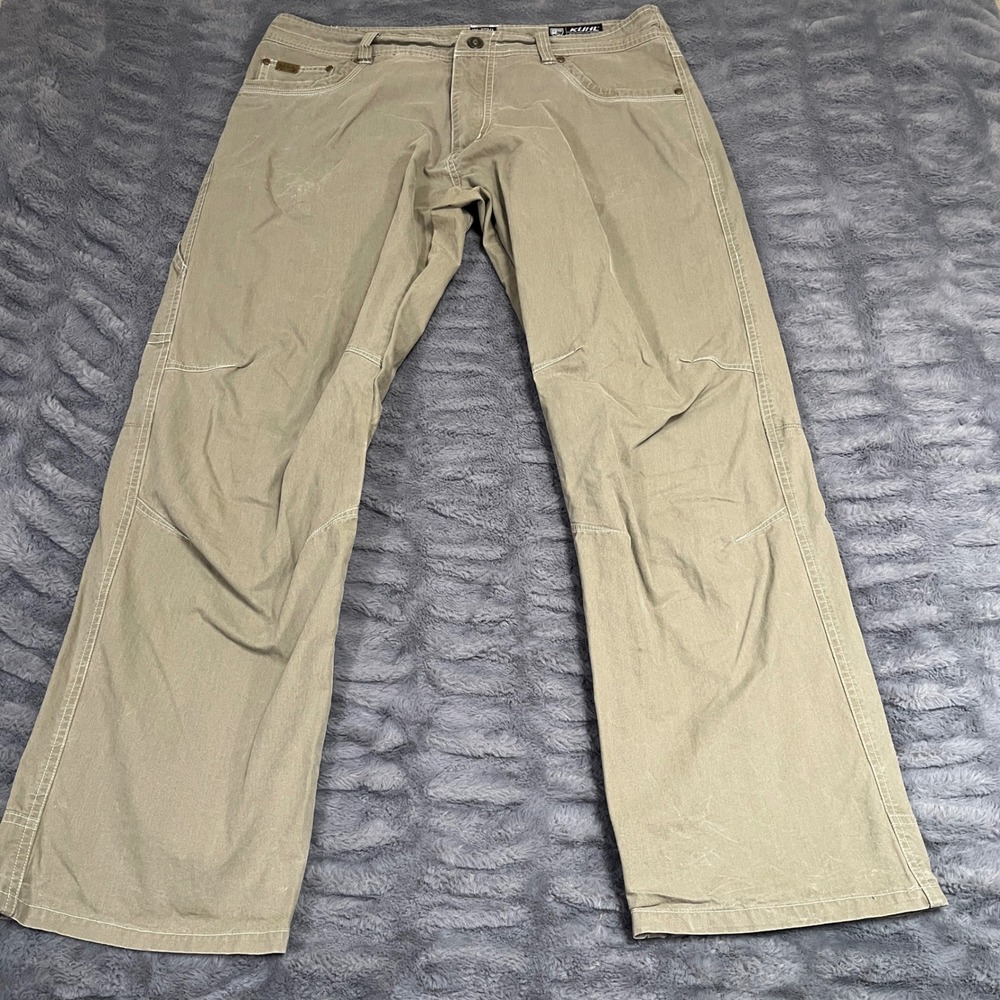 KUHL Revolvr Mens 36x30 Khaki Tan Hiking Pants Articulated Knee Uberkuhl Canvas